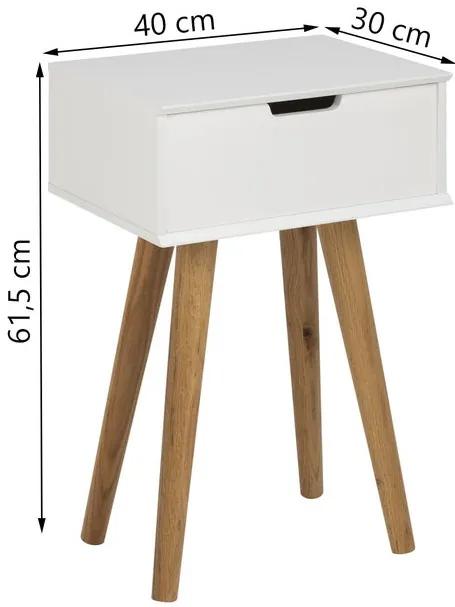 Nočný stolík ANDY 40 cm biely, dubové drevo
