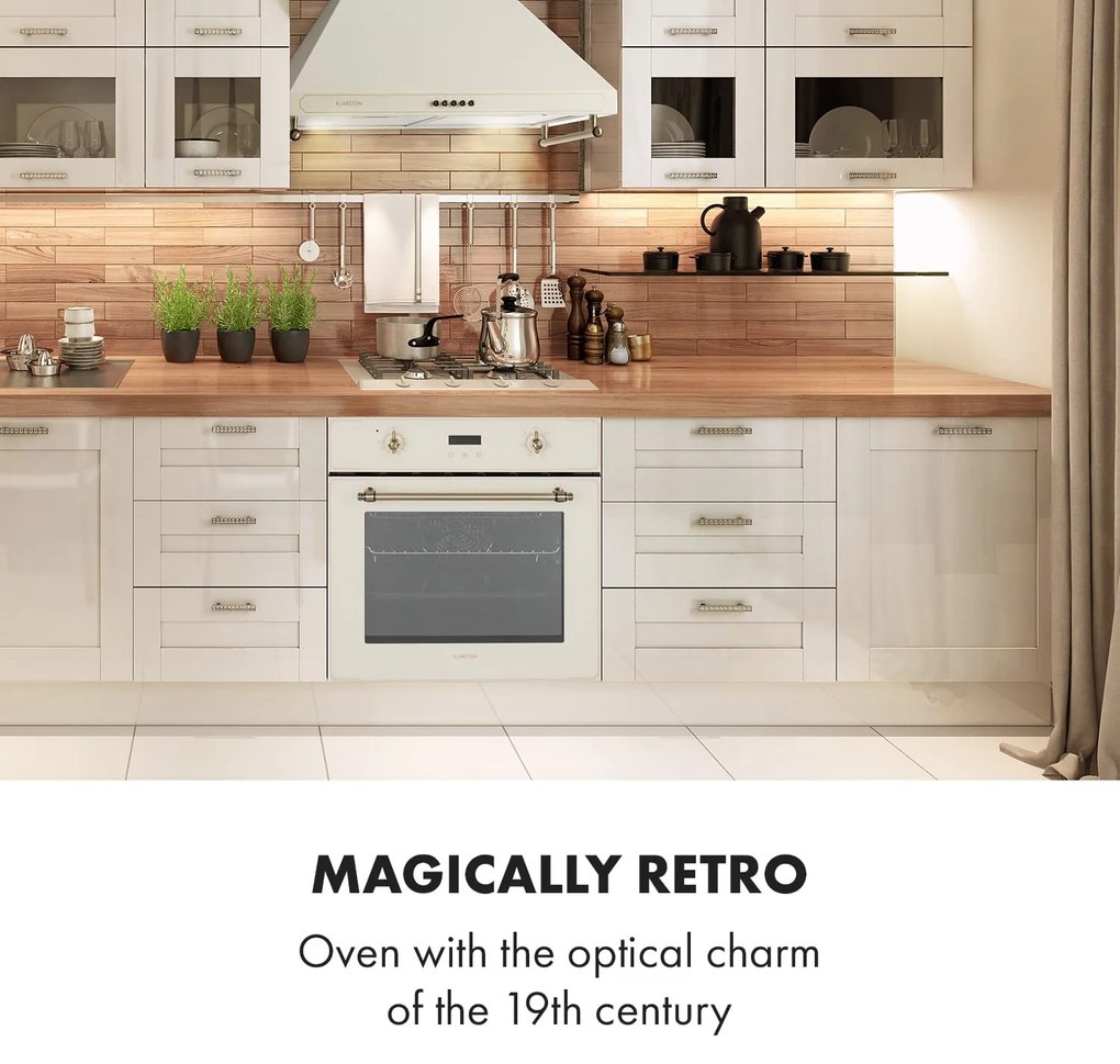 Klarstein Elizabeth, vstavaná rúra, retro dizajn, 6 funkcií, 50 – 250 °C, krémová