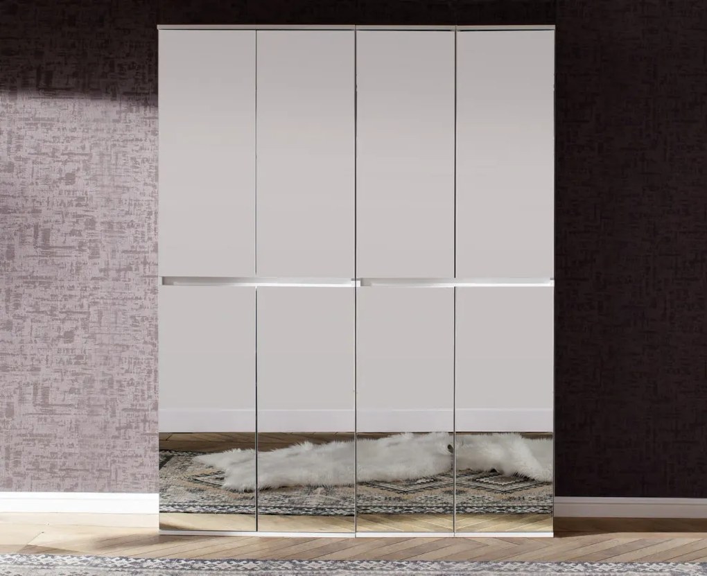 Zrkadlová viacúčelová skriňa s policami Mirror, 74 cm, biela