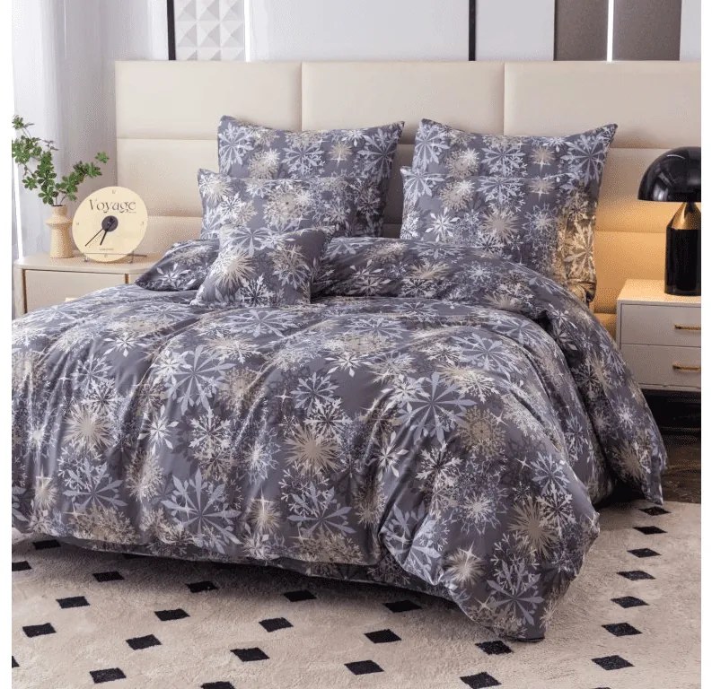 Sada 2ks obliečok z mikrovlákna SNOWFLAKE modrosivé + plachta Jersey 180x200cm biela, dvojlôžko