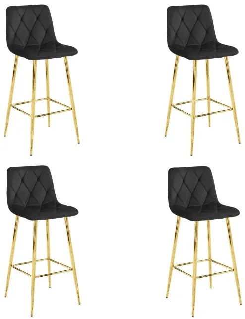 Set štyroch barových stoličiek NADO zamatové čierne (zlaté nohy) 4 ks