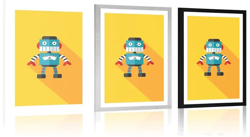 Plagát s paspartou veselý robot - 30x45 black