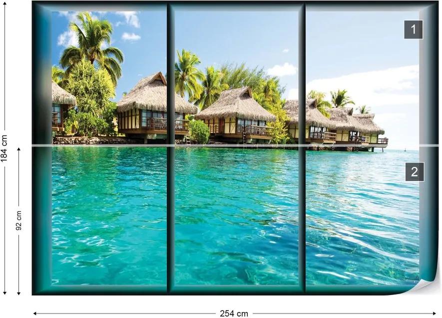 GLIX Fototapeta - Island Tropical Sea Paradise Window View Vliesová tapeta  - 254x184 cm