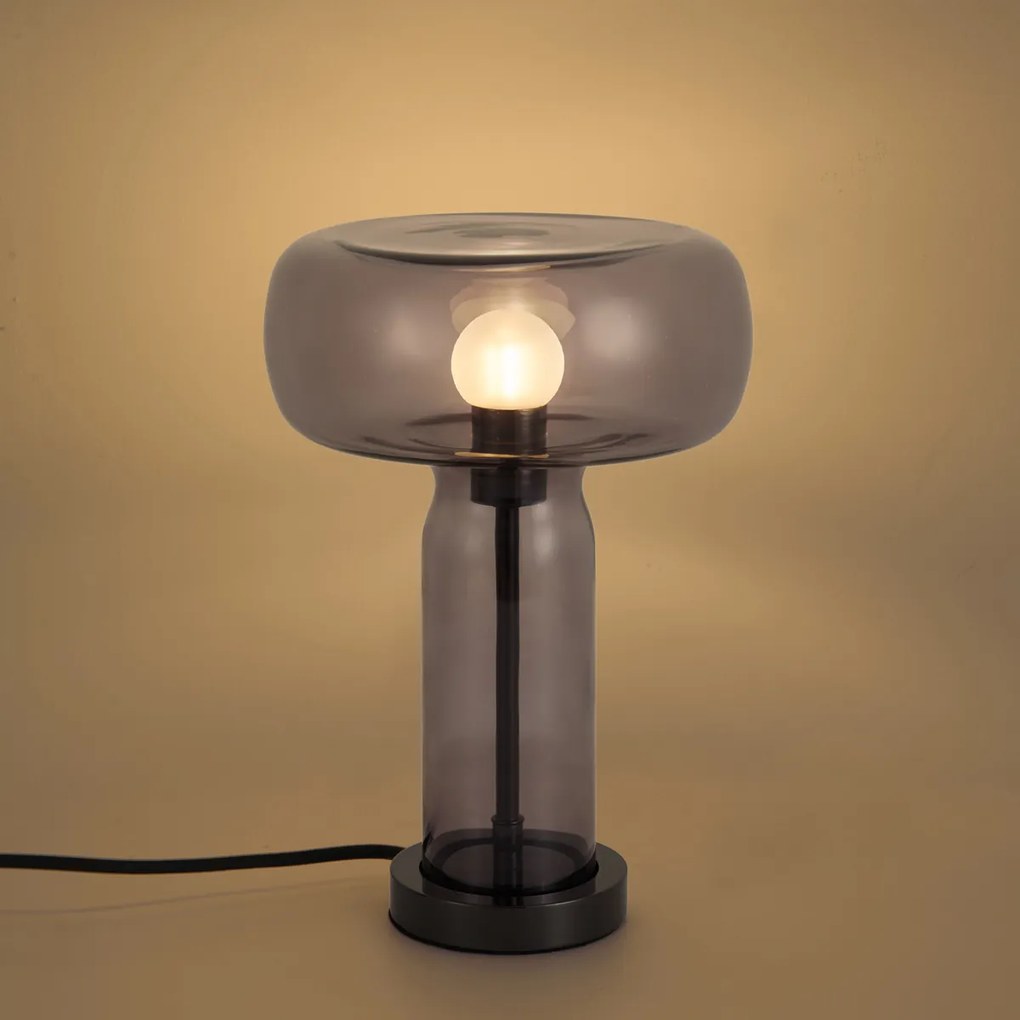 Amara Hotel Chic Table Lamp: Gunmetal & Smoke Glass Design
