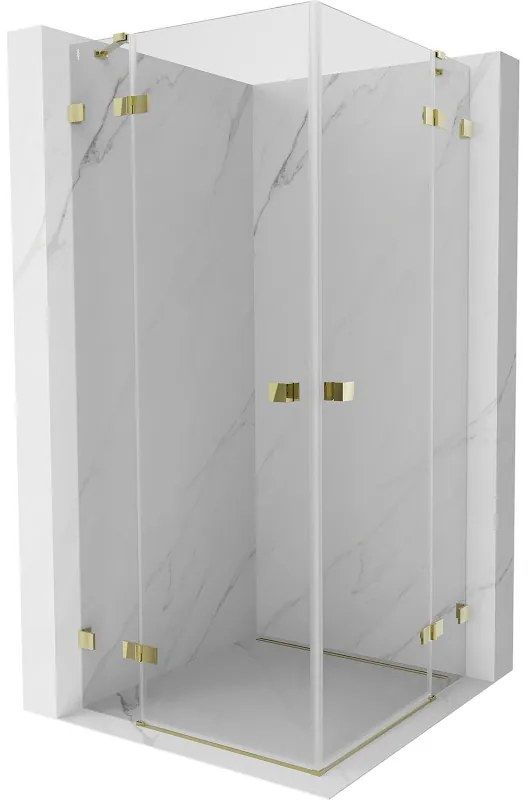 Mexen Lunar Duo, výklopný sprchový kút 80 x 80 cm, 8mm číre sklo, zlatý profil, 834-080L-080P-50-00