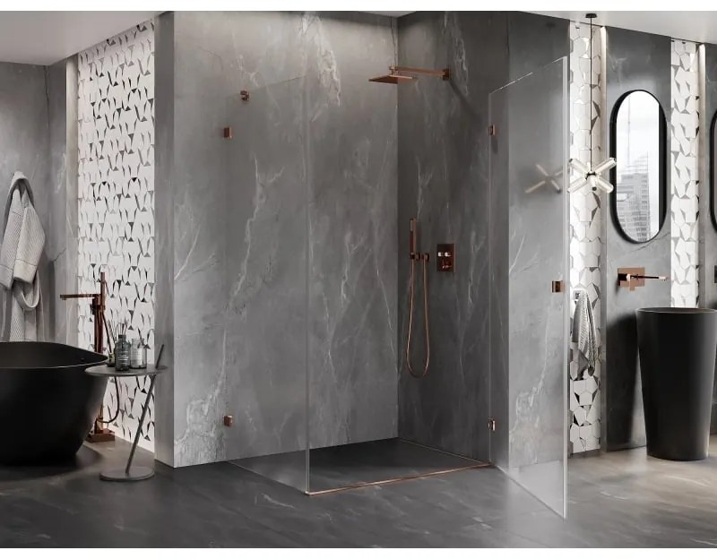 Mexen Lunar-B, pravostranný výklopný sprchový kút 95 x 80 cm, 8mm číre sklo, profil ružové zlato, 832-095-080-60-00-P