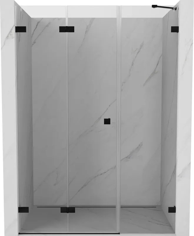 Mexen Lunar-F, skladacie ľavé sprchové dvere 140 cm, číre sklo, čierny profil, 836S-140-050-70-00-L
