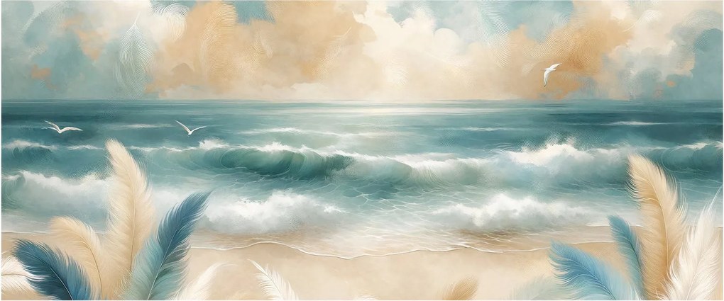 Obraz – Maľovaná pláž v jemných farbách (120x50 cm)