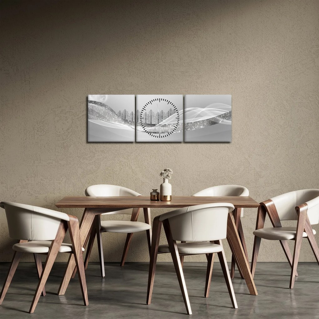 Obraz - Strieborná krajina (s hodinami) (90x30 cm)