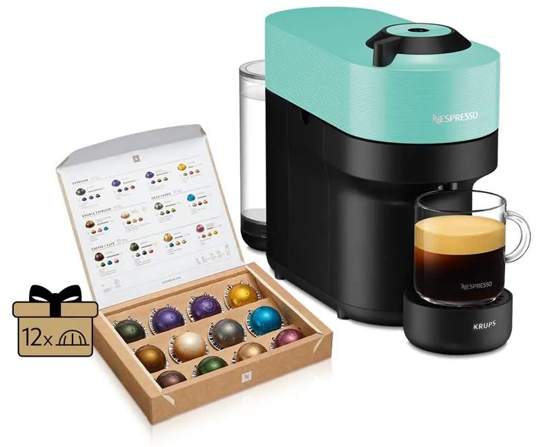 Kapsulový kávovar Krups Nespresso Vertuo Pop XN920410 menta (použité)