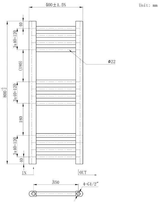 Erga Basic, vykurovacie teleso 800x400 mm, 273 W, čierna, ERG-LAV-BASIC-8040-BK