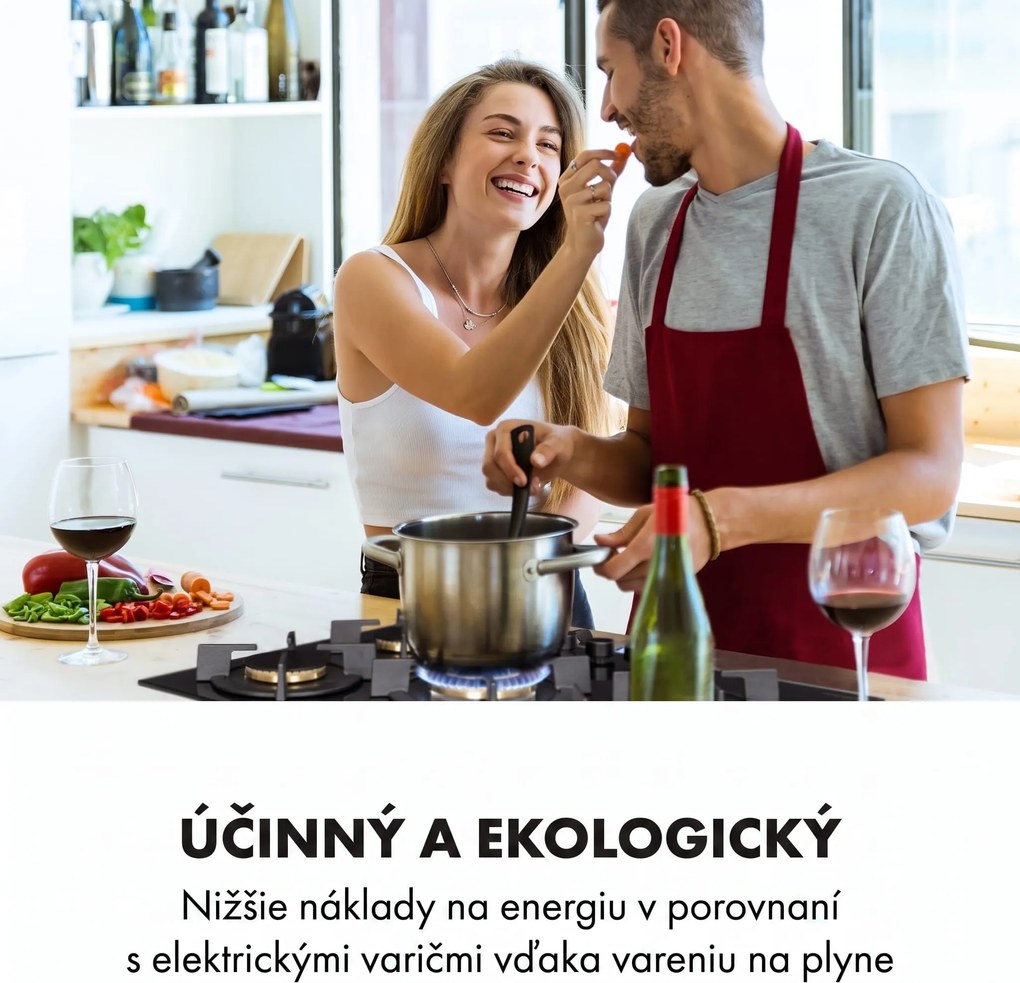 Klarstein Goldflame 5 plynová varná doska 5 horákov mosadzné horáky čierna sklokeramika