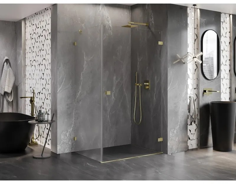 Mexen Lunar-B, pravostranný výklopný sprchový kút 95 x 80 cm, 8mm číre sklo, zlatý kartáčovaný - 832-095-080-55-00-P