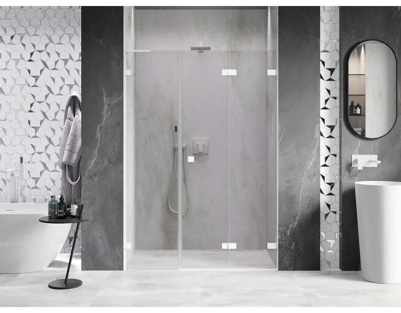 Mexen Lunar-F, L pravé sklápacie sprchové dvere 140 cm, 8mm číre sklo, biely profil, 836SL-140-050-20-00-P