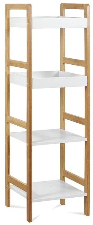 Regál DR-013-4, 3 police, masív bambus, prírodný odtieň, MDF, biely matný lak