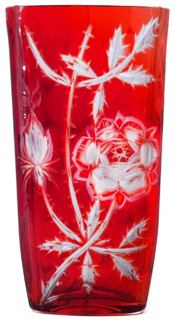 Bohemia Crystal Brúsená váza Rose 255 mm červená