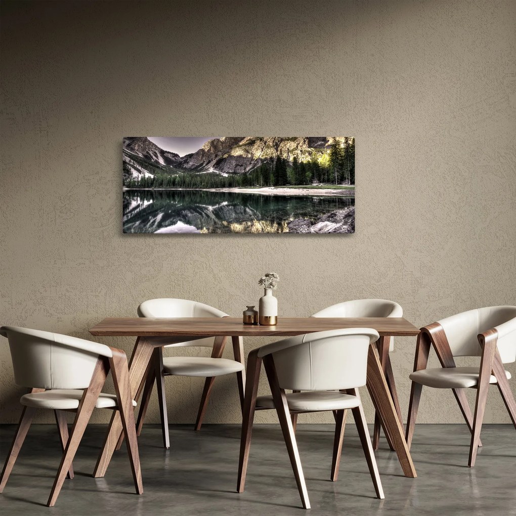 Obraz jazera v horách (120x50 cm)