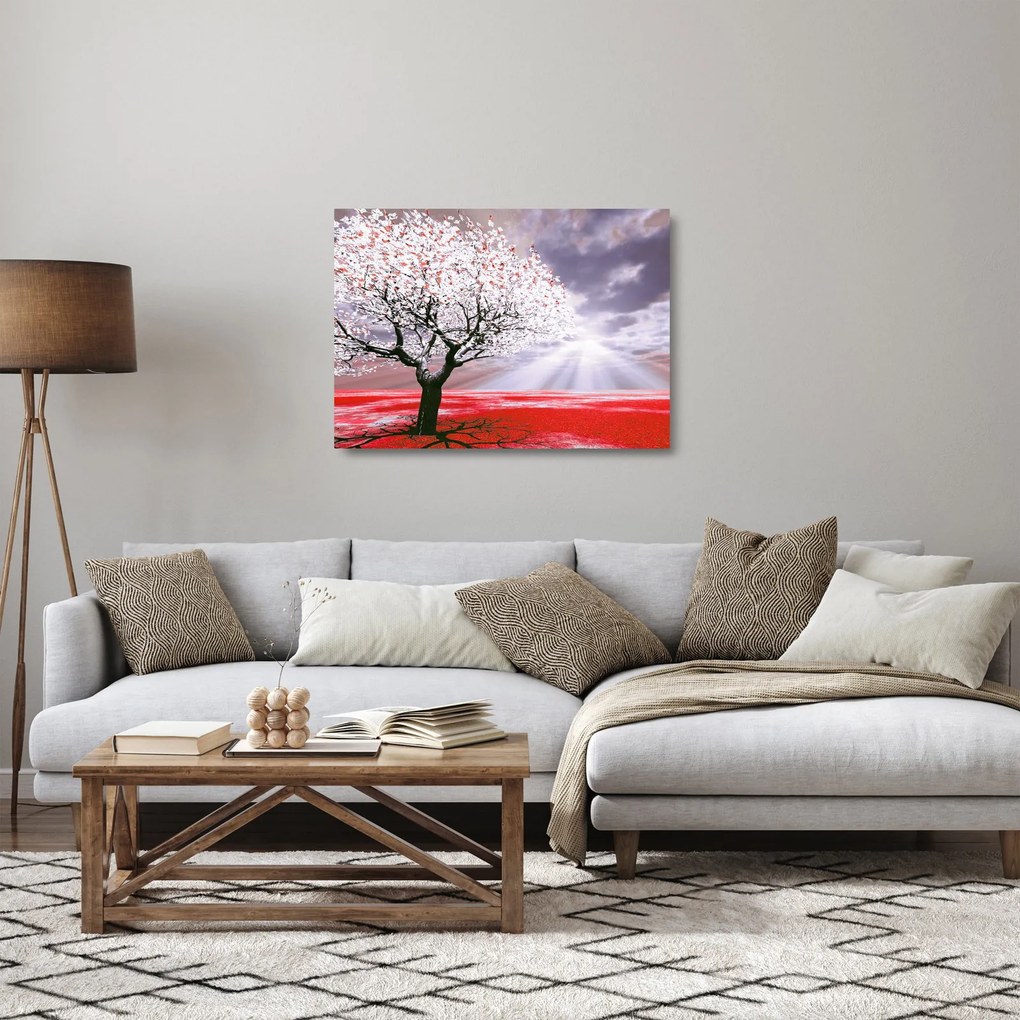 Červený sklenený obraz stromu (70x50 cm)