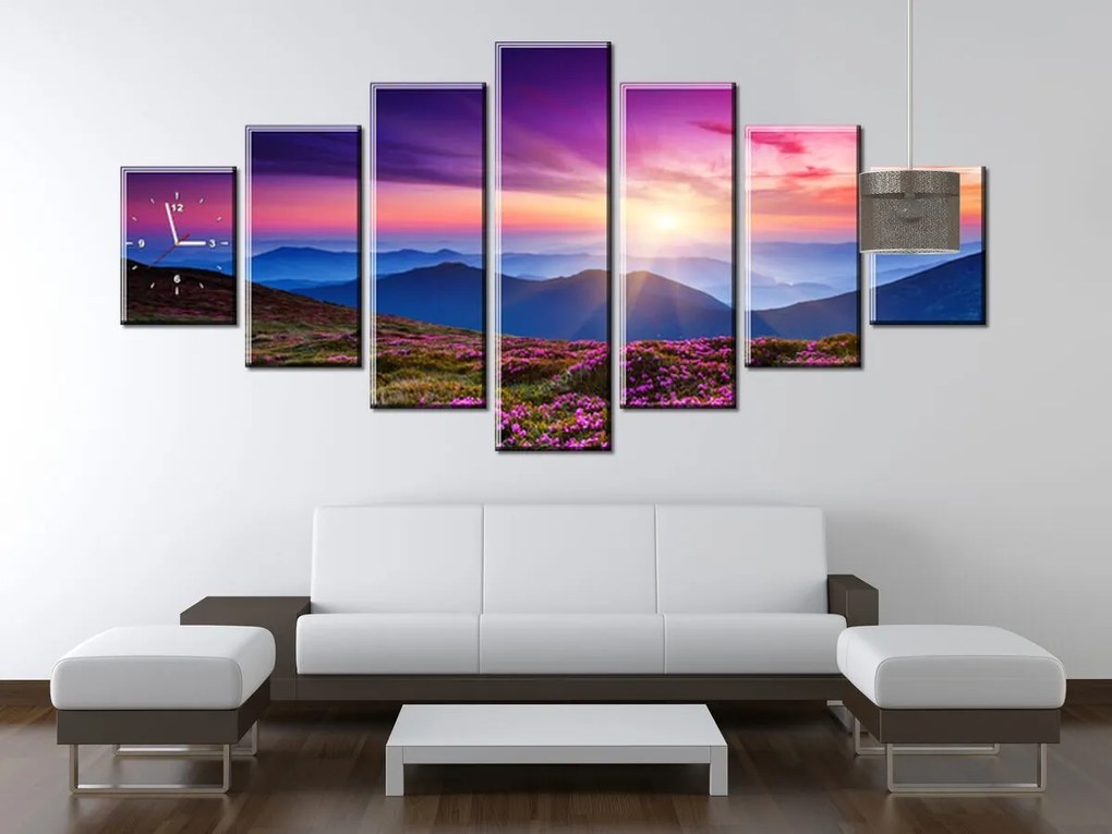 Gario Obraz s hodinami Horská lúka - 7 dielny Rozmery: 210 x 100 cm