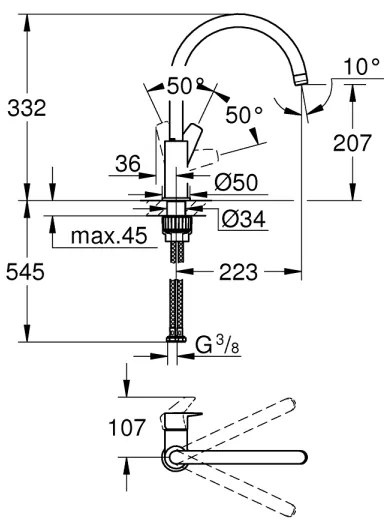 GROHE 31367001 - Drezová batéria BAUEDGE 332 mm lesklý chróm