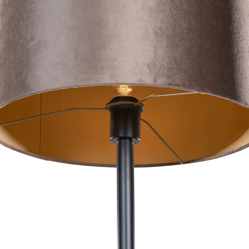 Stojacia lampa čierna s hnedým zamatovým tienidlom 40 cm - Simplo