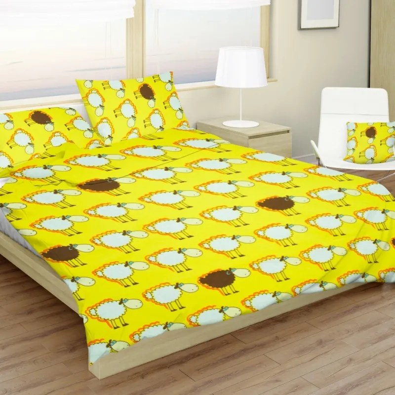 Obliečky bavlnené detské Ovečky žlté TiaHome - 1x Vankúš 90x70cm, 1x Paplón 140x200cm
