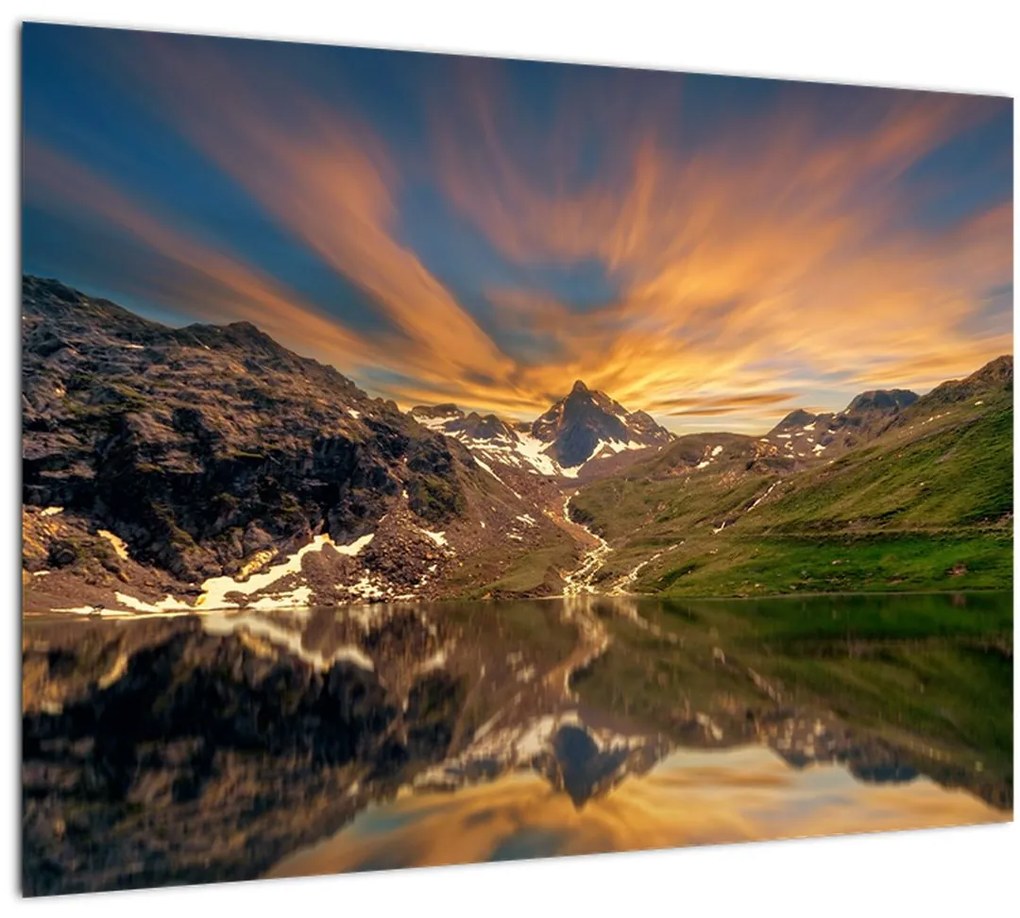 Sklenený obraz - Odraz v horskom jazere (70x50 cm)