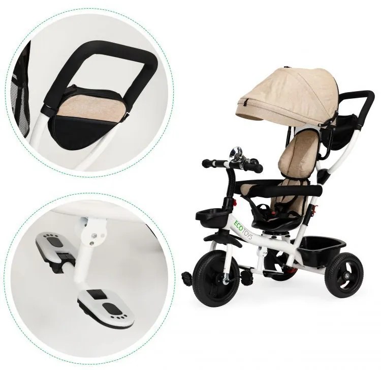 Béžová trojkolka s otočným sedadlom 360°, Ecotoys
