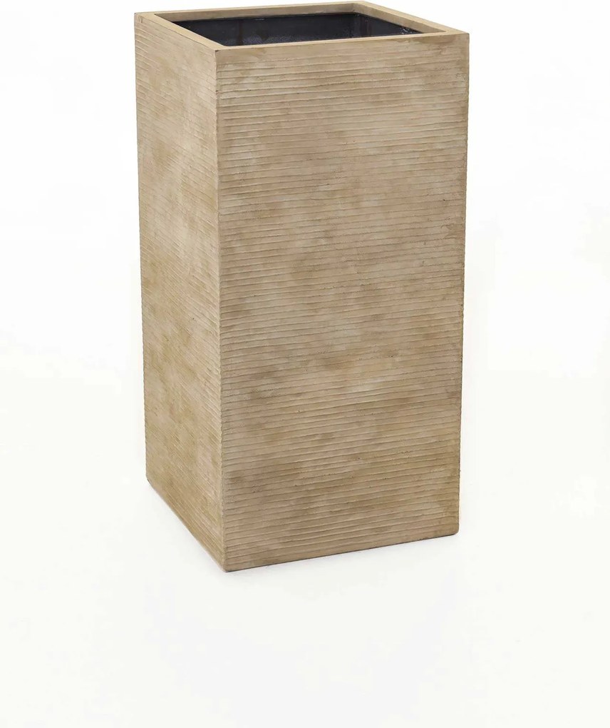 Vysoký kvetináč BLOCK, sklolaminát, výška 80 cm, béžové riadky