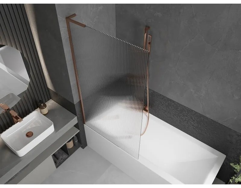 Mexen Next L, 1-krídlová vaňová zástena 90 x 150 cm, 6mm sklo s rebrovým vzorom, ružové zlato profil, 895-090-000-03-09-60