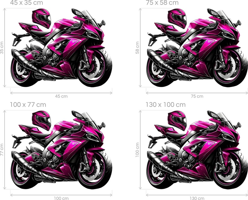 Ružová motorka textilná opätovne prilepiteľná nálepka na stenu arch 45 x 35 cm