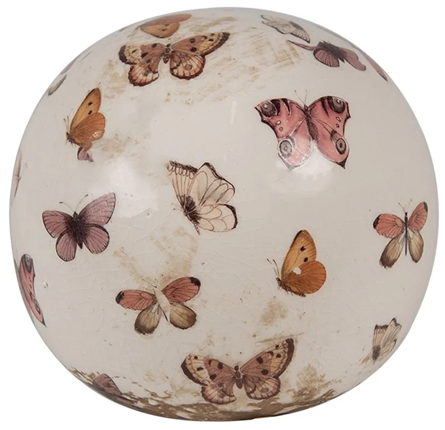 Béžová antik dekorácia gule s motýlikmi Butterfly Paradise M - Ø 10*10 cm