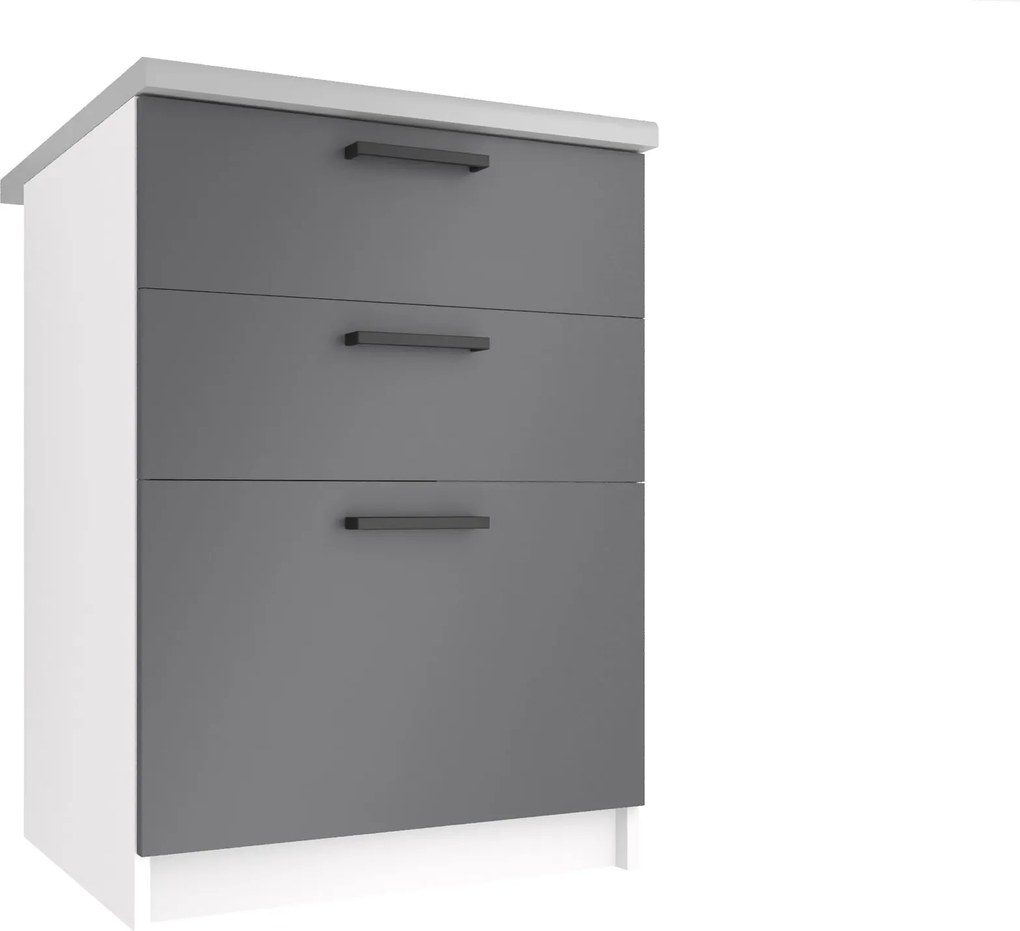 Kuchynská skrinka Belini spodná so zásuvkami 60 cm šedý mat bez pracovnej dosky TOR SDSZ60/1/WT/SR/0/B1