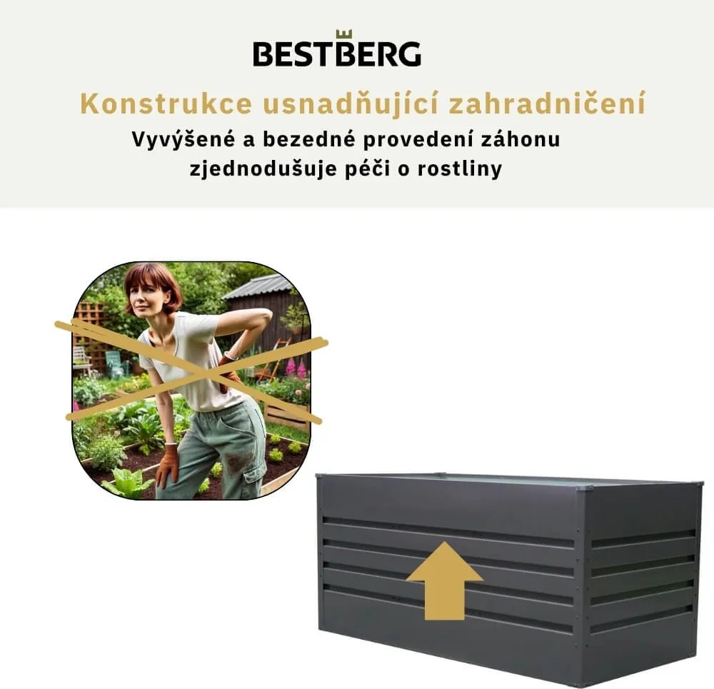 Vyvýšený záhradný záhon BestBerg VZ-1100A / 1100 l / 180 x 90 x 70 cm / šedá