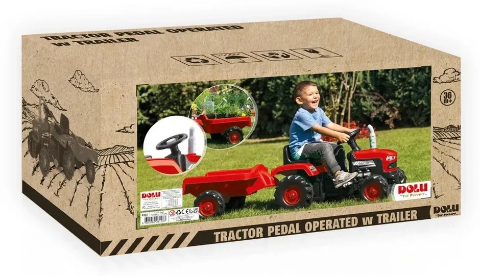 Dolu Detský traktor šliapací s vlečkou, červená