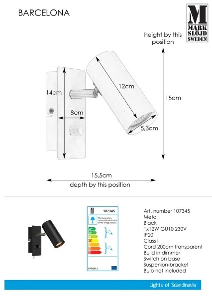 Markslöjd 107345 - Stmievateľné nástenné bodové svietidlo BARCELONA 1xGU10/12W/230