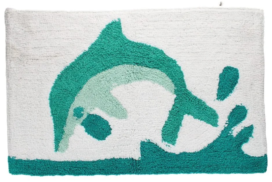 Biela/tyrkysovomodrá kúpeľňová predložka 50x80 cm Dolphin – Rex London