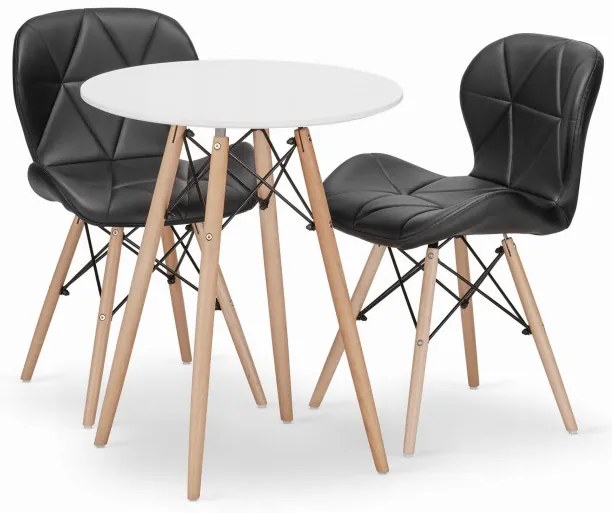 Jedálenský stôl TODI biely 60 cm s dvoma stoličkami LAGO čierne, ekokoža