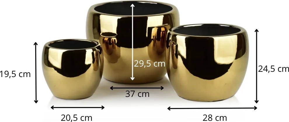 Sada 3 ks keramických květináčů NEVA GOLD XIII zlatá