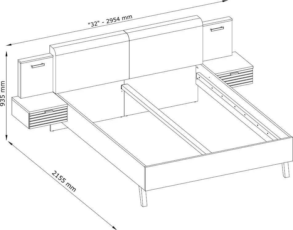 Posteľ s nočnými stolíkmi Trattino 180x200 cm, s osvetlením