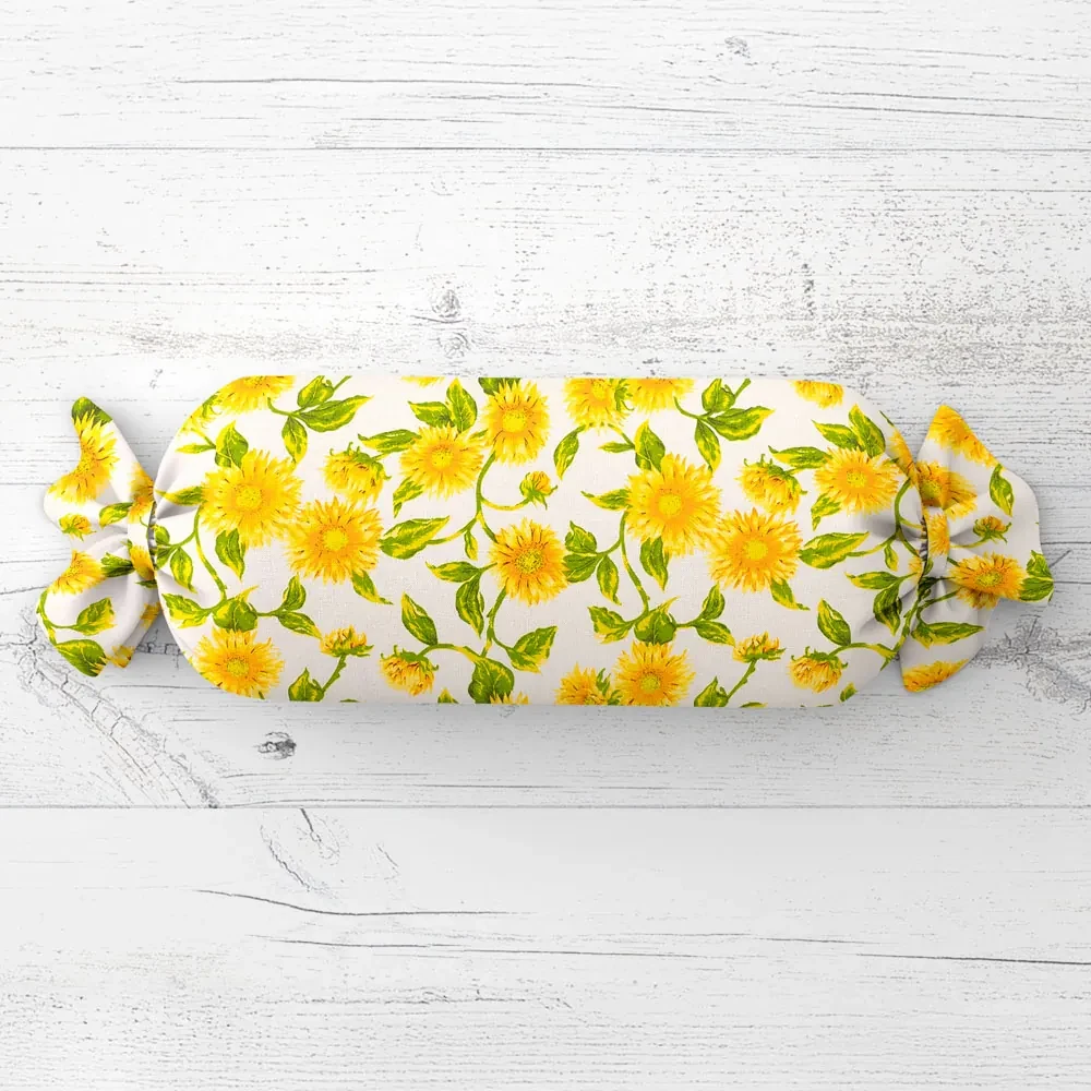 Biante Vankúš valec bonbon Sandra SA-602 Slnečnice na bielom 15x60 cm