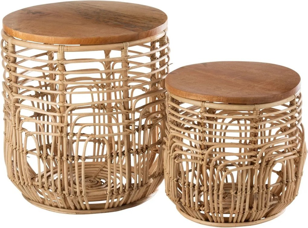 2ks prírodný ratanový odkladací stolík Ellen Rattan - 48*48*52 / 38*38*40 cm