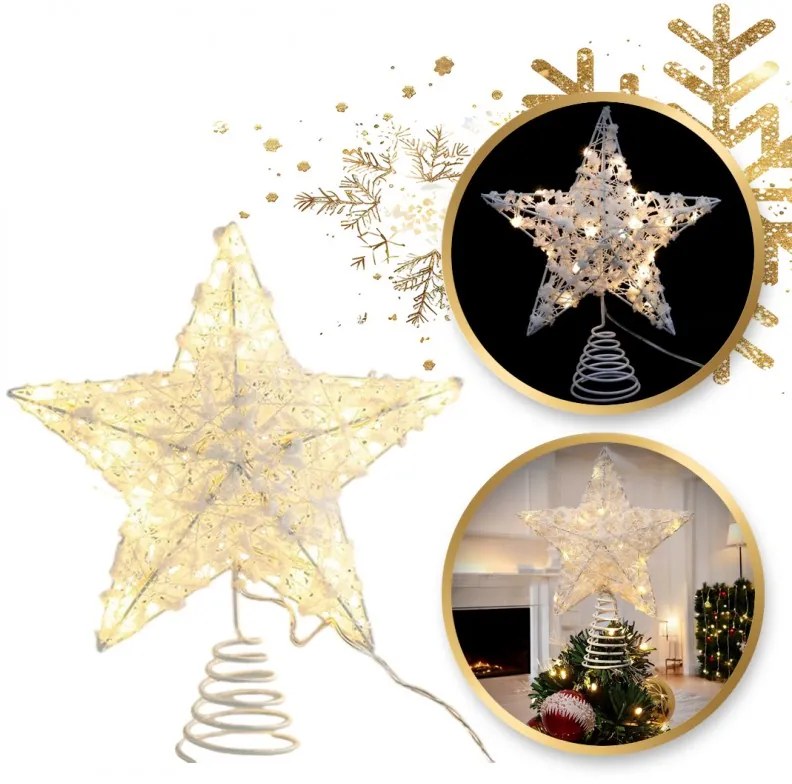 LED svetelná hviezda na vianočný stromček WHITE STAR 25 cm, biela