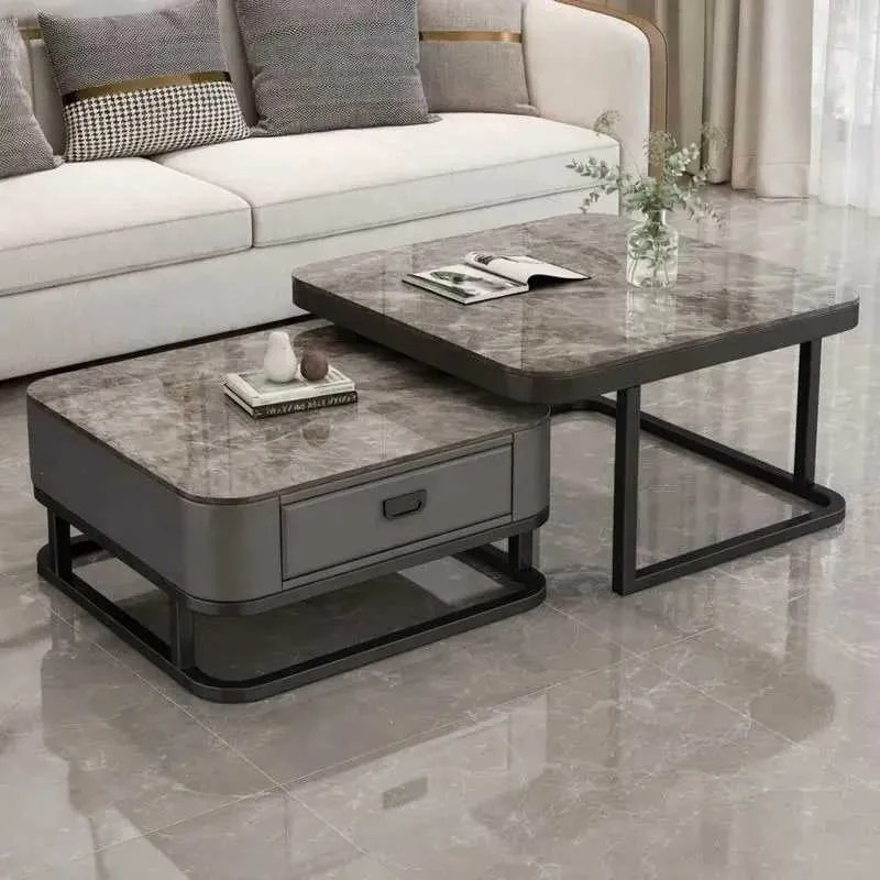LuxuryForm DESIGN Konferenčný stolík ARAGON 70 × 70 / 60 × 60 cm – sivý / sivý mramor (set 2 ks)