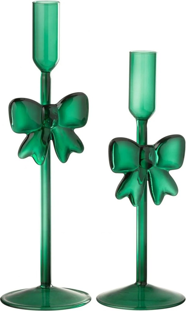 Sada 2 skleněných svícnů tmavě zelená – 8*8*23 cm