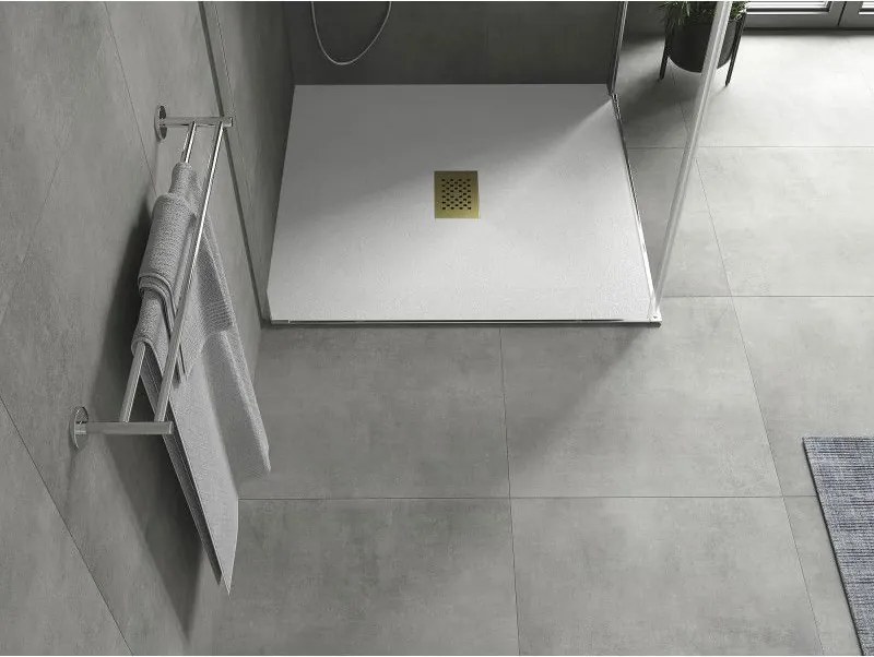 Mexen Hugo, štvorcová sprchová vanička SMC 100 x 100 cm, biela, zlatá krytka, 42101010-G