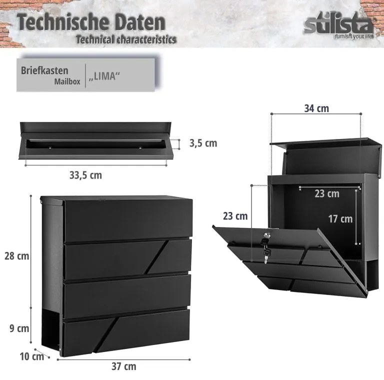 Poštová schránka Lima, 370 x 370 x 100, antracit