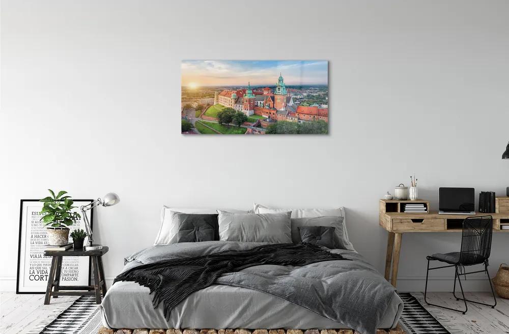 Sklenený obraz Krakow castle panorama svitania 125x50 cm