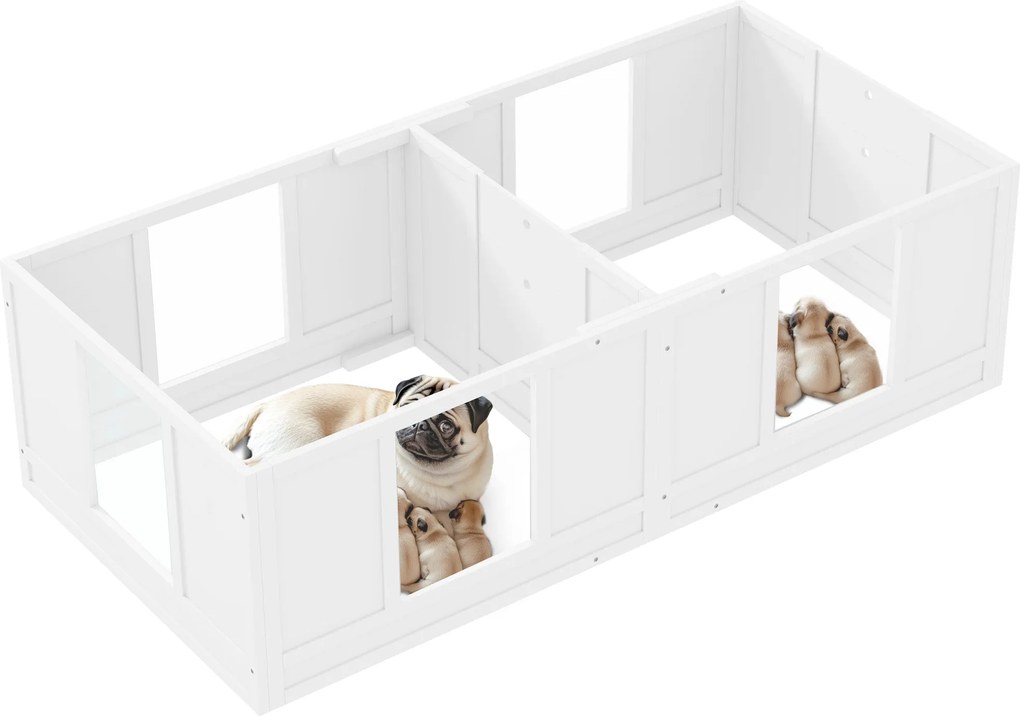PawHut Box pre šteniatka, Hračkárenský box s dizajnom dvoch miestností, Hračkárenský box pre psov s dverami, Box pre šteniatka pre malé psy, 164x80x48