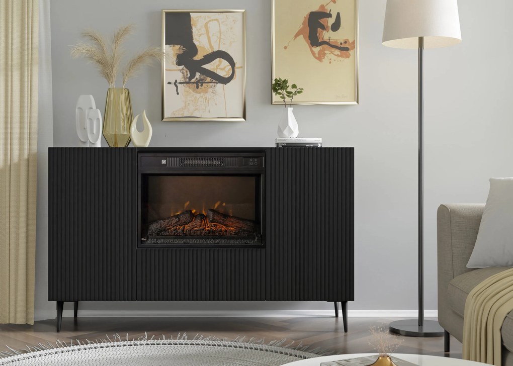 Komoda s elektrickým krbom 2D1K Rowanna (čierna). Akcia -20%. Vlastná spoľahlivá doprava až k Vám domov. 1124992